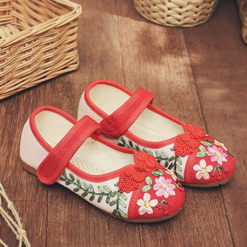 汉服鞋子 女童夏季中国风儿童公主古装绣花鞋 古风民族风老北京布鞋