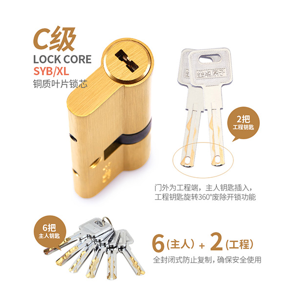 金点原子防盗门锁芯C级锁芯超b级防盗锁芯双面叶片锁芯家用通用型