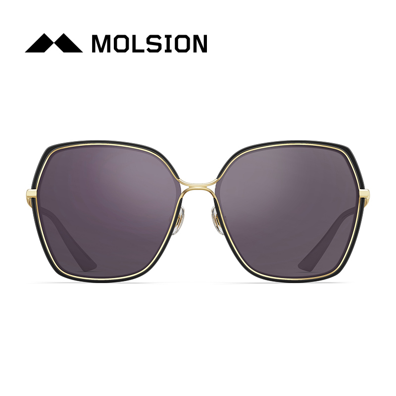 陌森(Molsion)偏光太阳眼镜MS6063 C10镜框黑色+浅金色镜片紫色全色