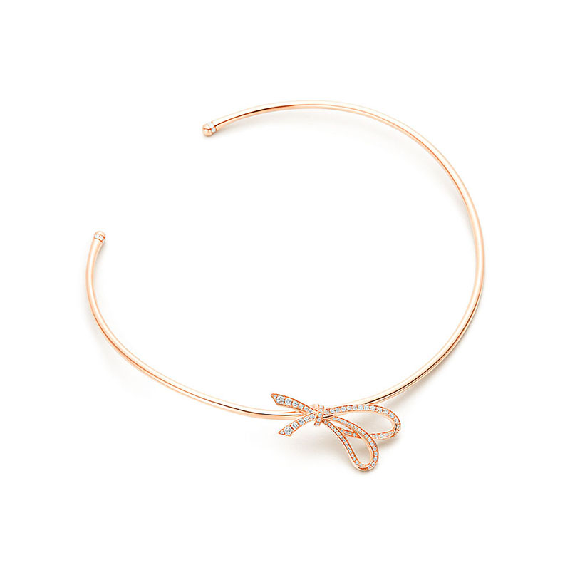 Tiffany&Co./蒂芙尼 18K玫瑰金镶钻蝴蝶结项链