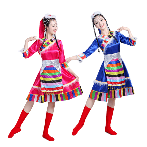 藏族舞蹈演出服装 女 成人水袖少数民族表演服饰舞台长短袖广场舞