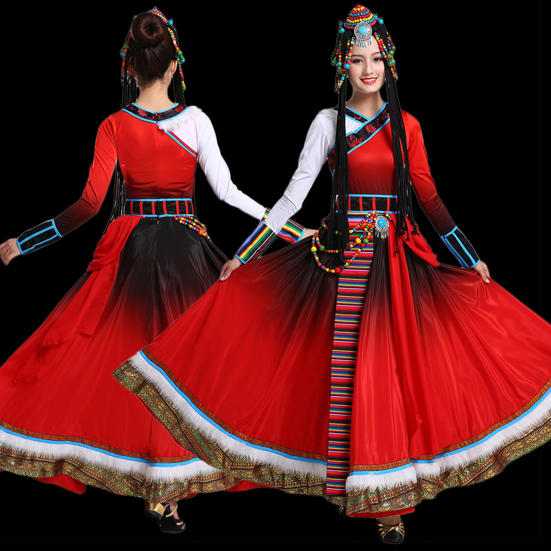 新款藏族舞蹈表演出服装女少数民族服饰成人蒙古族大摆中国风_购买_价格