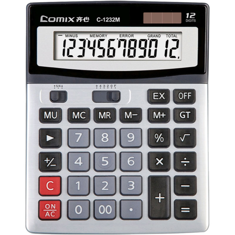 齐心小计算器学生财务办公用桌面银色C-1232M文具电池太阳能