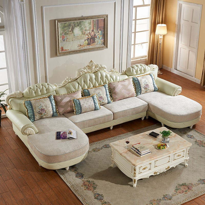 欧式真皮沙发实木布艺沙发客厅整装小户型简欧沙发家具 QH23 欧式U型转角沙发 组合