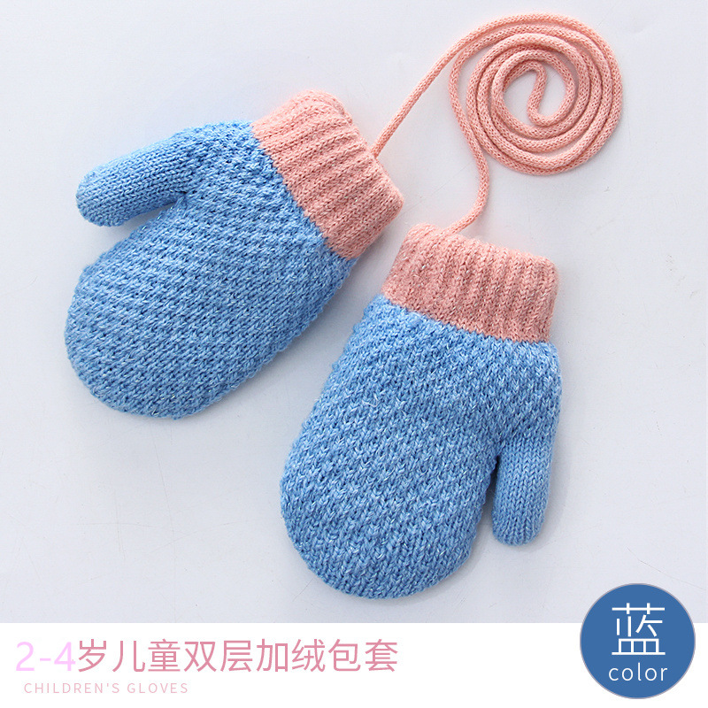 【优品汇】儿童手套女冬季加绒加厚保暖2-4岁幼儿园包指连指包套手套 K16