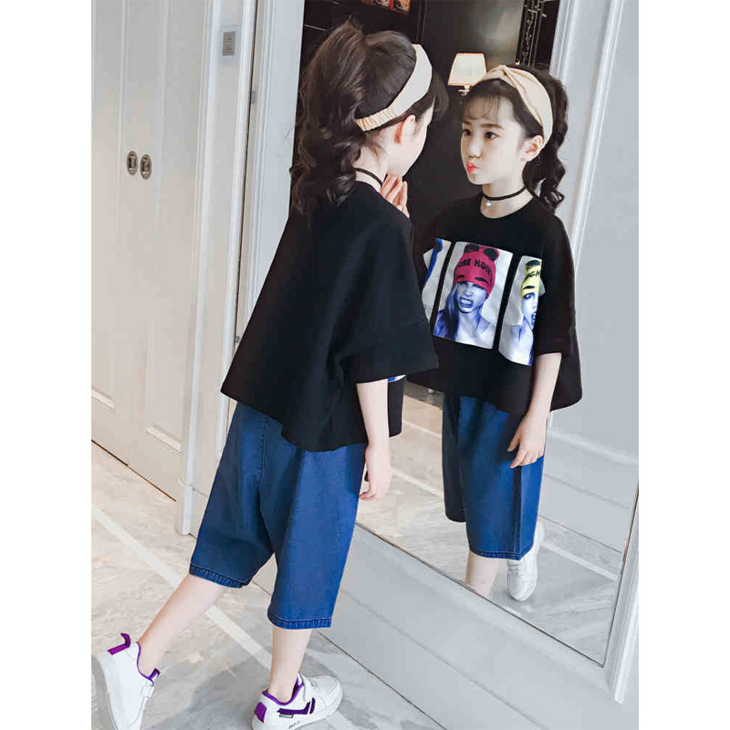 女童夏装套装 2019新款中大童韩版童装 夏季儿童时尚时髦两件套洋气