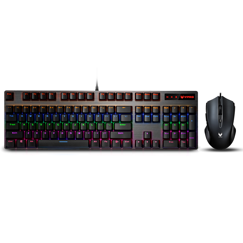 雷柏（Rapoo） V500PRO黑色青轴+V20S黑色版 机械游戏键鼠套装 机械键盘 