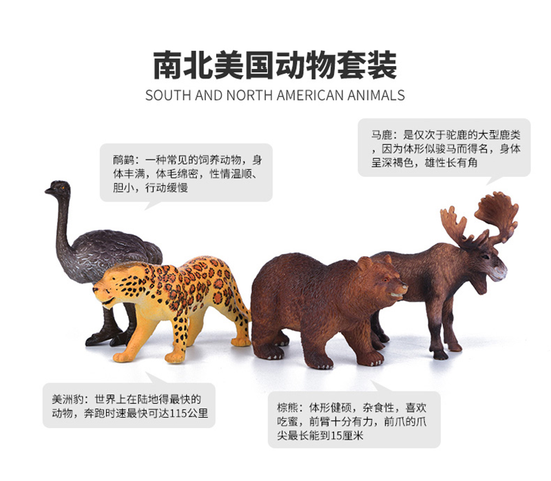 动物仿真玩具模型儿童摆件南北美国动物套装