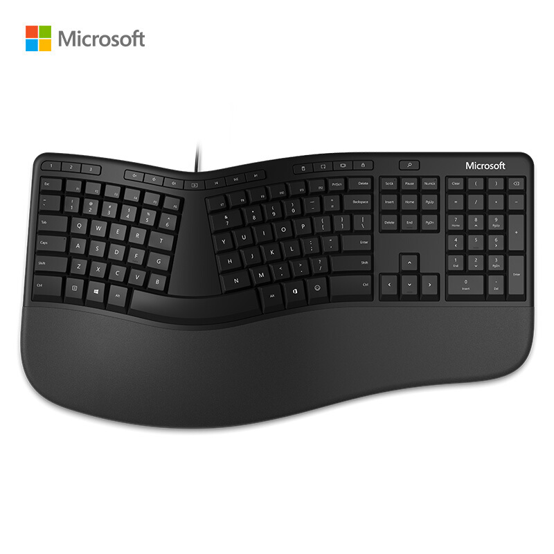 微软 (Microsoft) 人体工学键盘 拱形键盘 弧度按键 软垫掌托 有线键盘 全尺寸键盘 商务