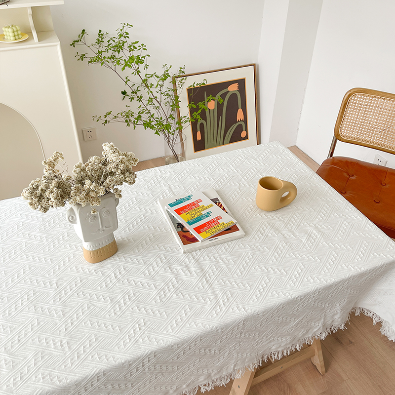 蔓越家 法式ins风白色蕾丝桌布茶几盖布长方形高级感卧室梳妆台布