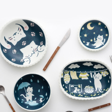 爱陶餐具美浓烧陶瓷碗碟套装卡通猫咪可爱创意家用汤饭碗盘