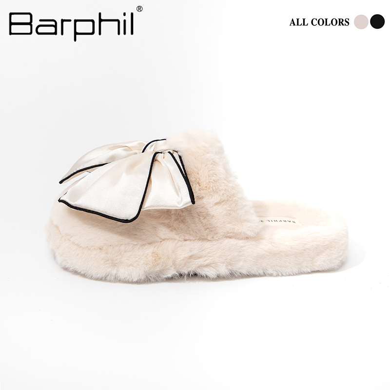 Barphil外穿毛毛拖鞋女 冬季小香风室内厚底棉拖鞋女家居